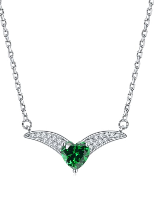 Grandmother green [May] 925 Sterling Silver Birthstone Heart Dainty V Shape Pendant Necklace